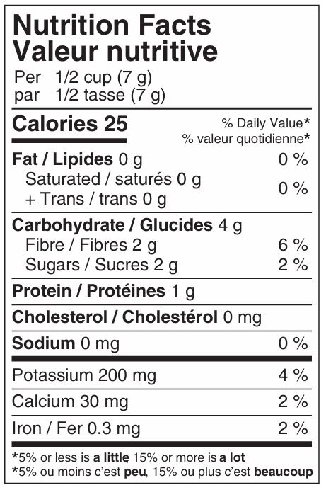 Green Beans Nutritional Label